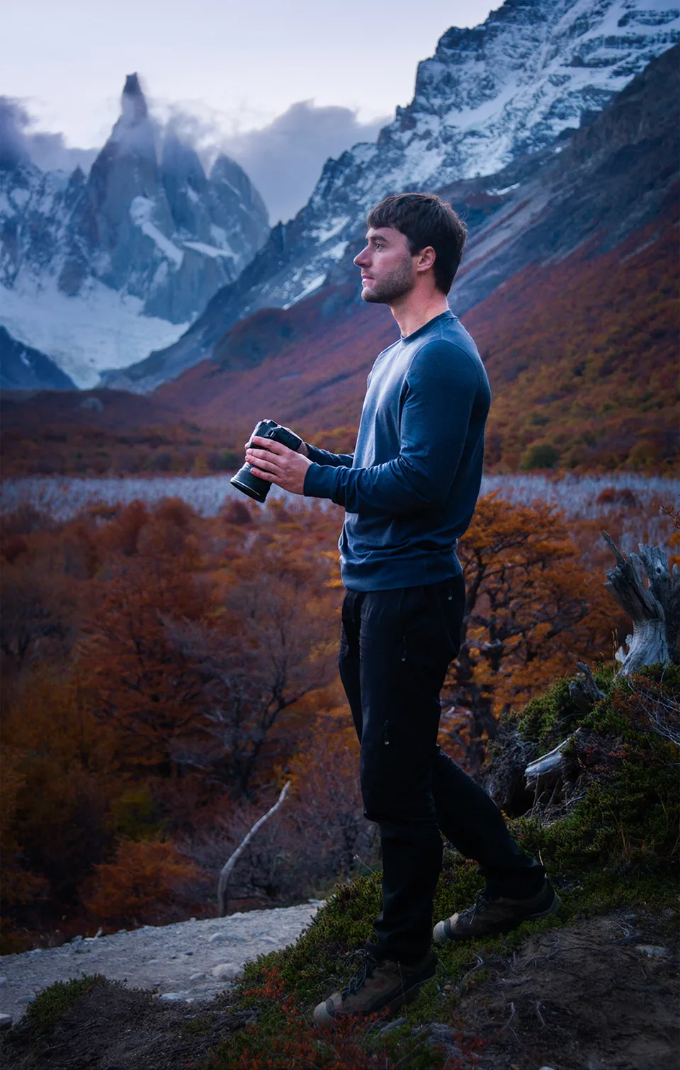 Alex DeMets with his camera in Patagonia